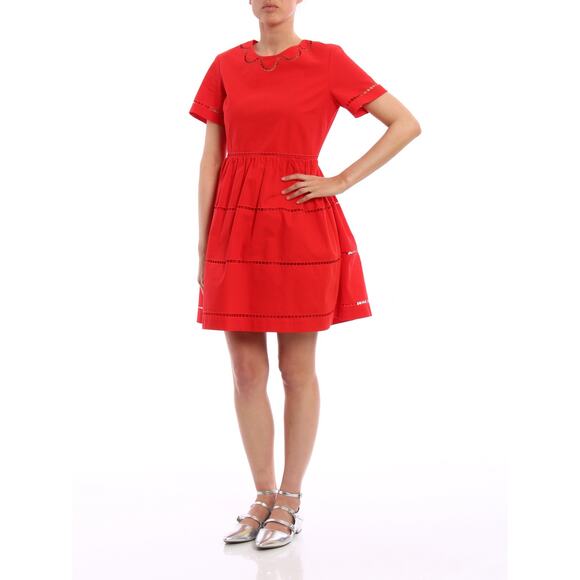 green emerald velvet dress Fabienne Dress in True Red Embroidery – SALONI main image 0